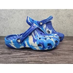 Crocs Classic Marbled Clog Blue Bolt White Swirl Men’s 8 Women’s 10 Excellent